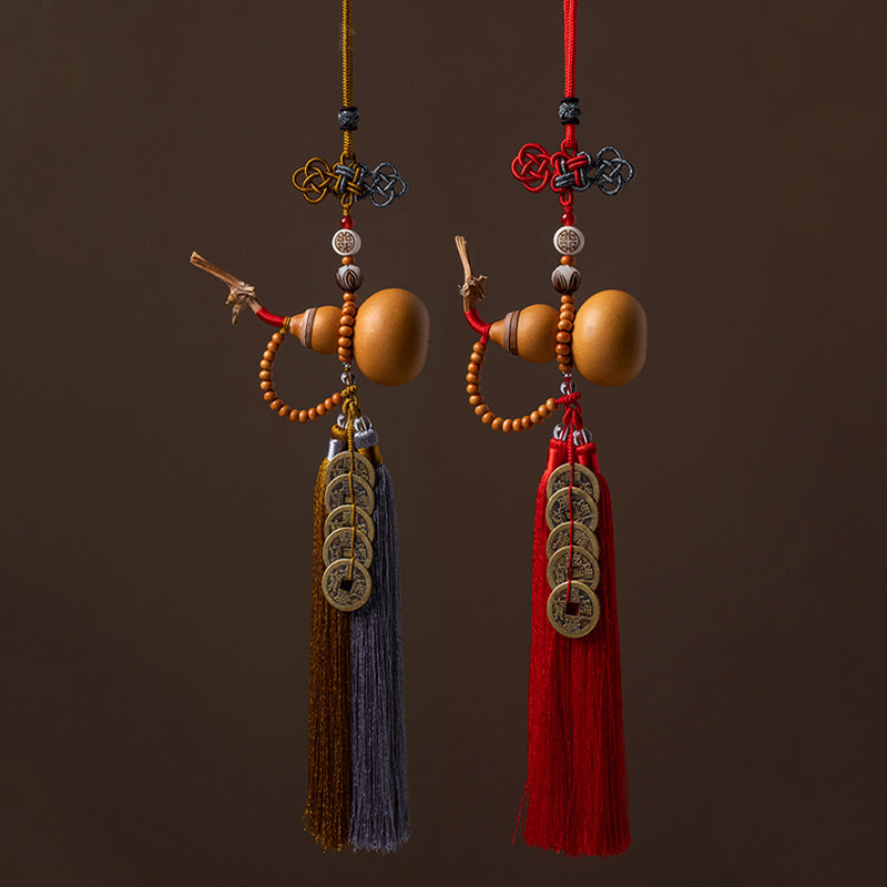 Buddha Stones, monedas Feng Shui, calabaza, nudo chino, monedas de la suerte, cinco emperadores, dinero, riqueza, decoración de borlas