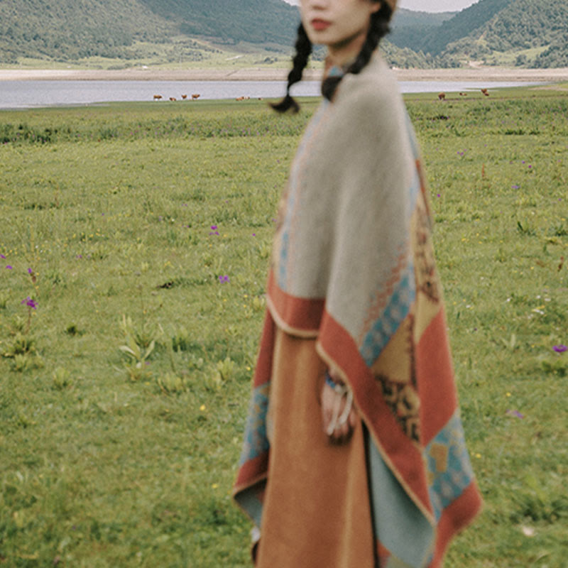 Bufanda de capa cálida de invierno con patrón de diamantes de chal tibetano de Buddha Stones - image 9