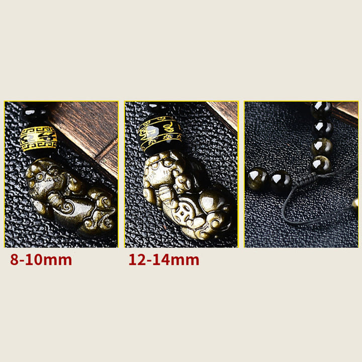 Pulsera trenzada de obsidiana con brillo de oro natural, Buddha Stones , PiXiu Om Mani Padme Hum, riqueza
