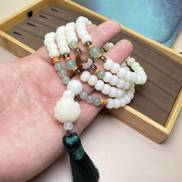 Pulsera de protección con 108 cuentas de Mala de semillas de Bodhi blancas de Buddha Stones