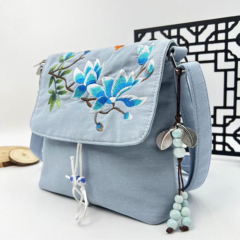 Buddha Stones Camelia bordada Epiphyllum Gardenia Sakura Flores Bolso bandolera Bolso de hombro Bolso para teléfono móvil