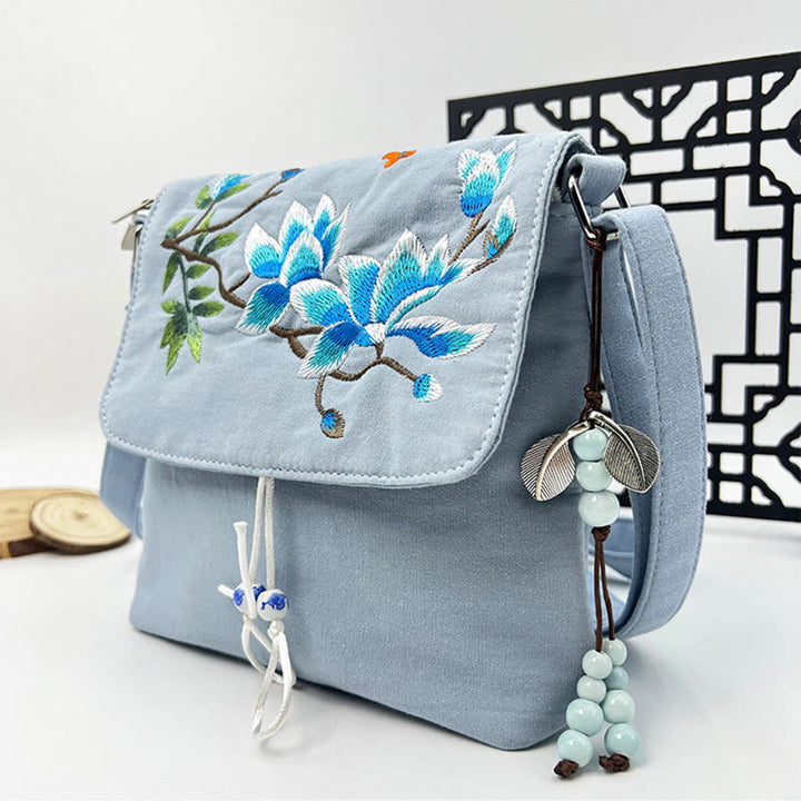 Buddha Stones Camelia bordada Epiphyllum Gardenia Sakura Flores Bolso bandolera Bolso de hombro Bolso para teléfono móvil