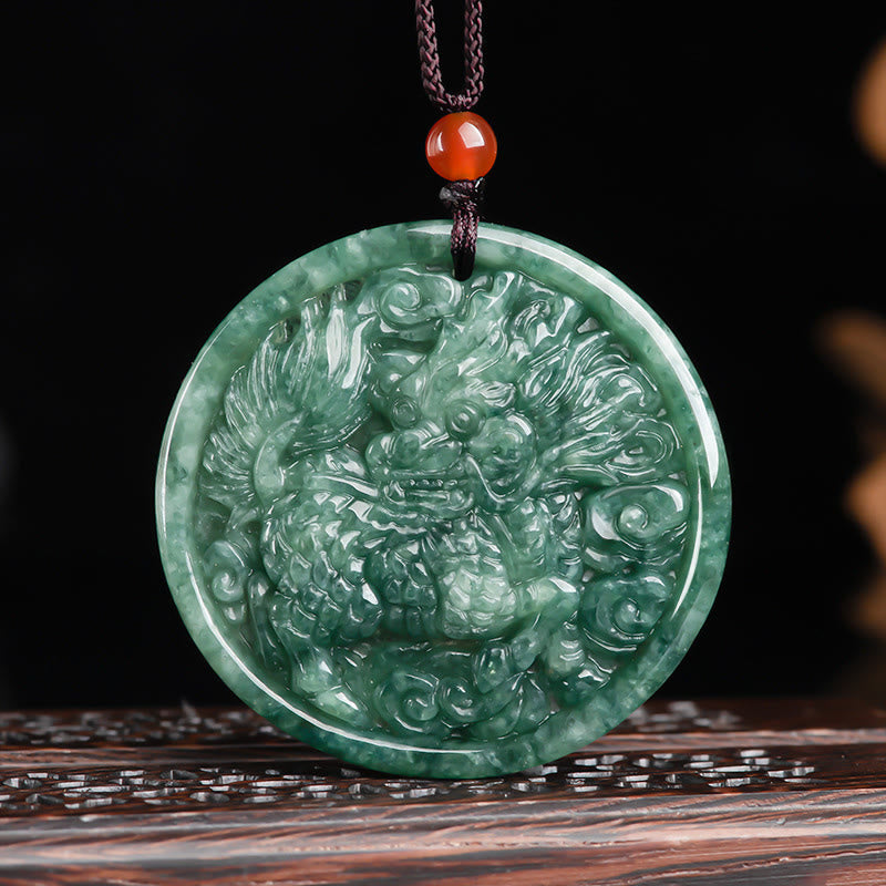 Collar con colgante de cadena de abundancia Kirin de jade natural con Buddha Stones