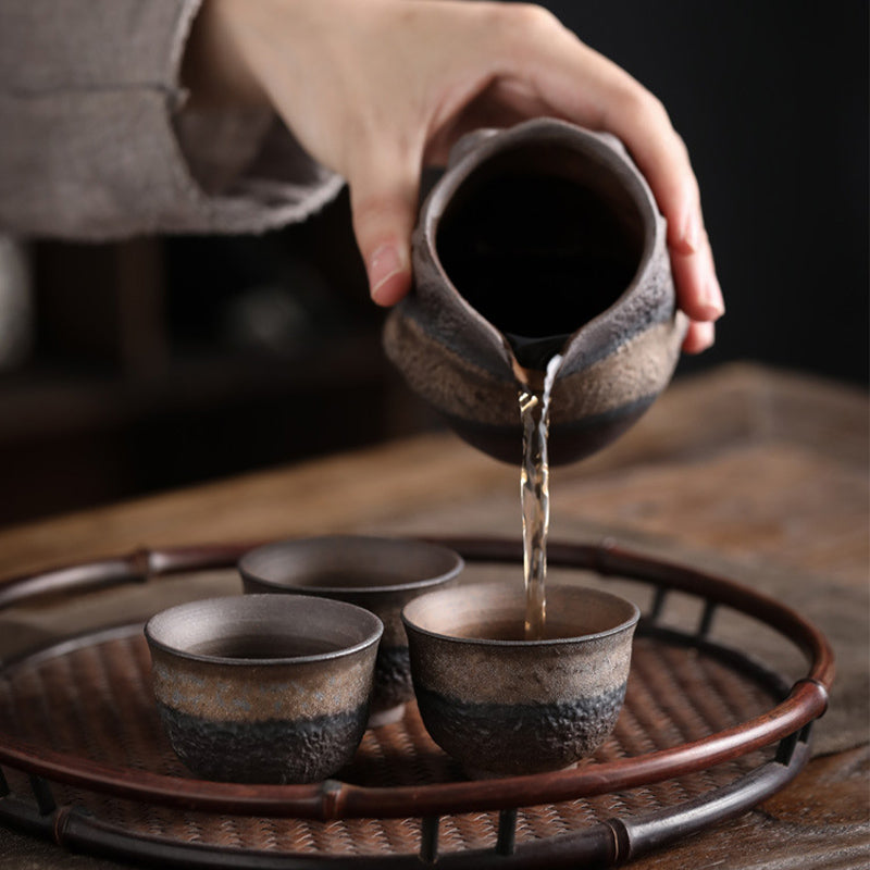 Taza de té de cerámica con textura de rayas marrones simples , Buddha Stones, tazón de taza de té de Kung Fu