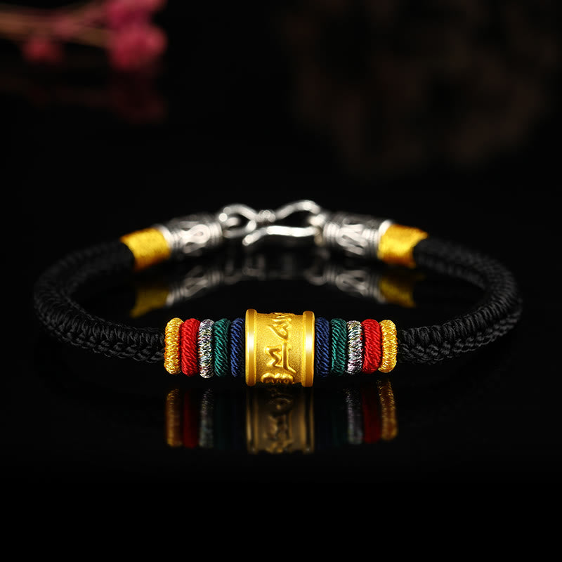 Buddha Stones Tíbet 999 oro Om Mani Padme Hum pulsera de la suerte hecha a mano con ocho hilos y nudo de la paz