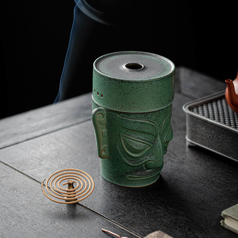 Buddha Stones Reliquias de la Edad de Bronce Máscara Sanxingdui Montículo de Tres Estrellas Quemador de Incienso curativo de cerámica
