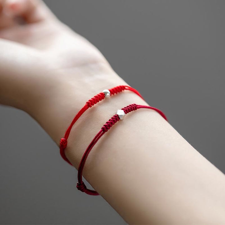 Pulsera trenzada de hilo rojo con protección de cuentas de la suerte de plata de ley 925 con Buddha Stones