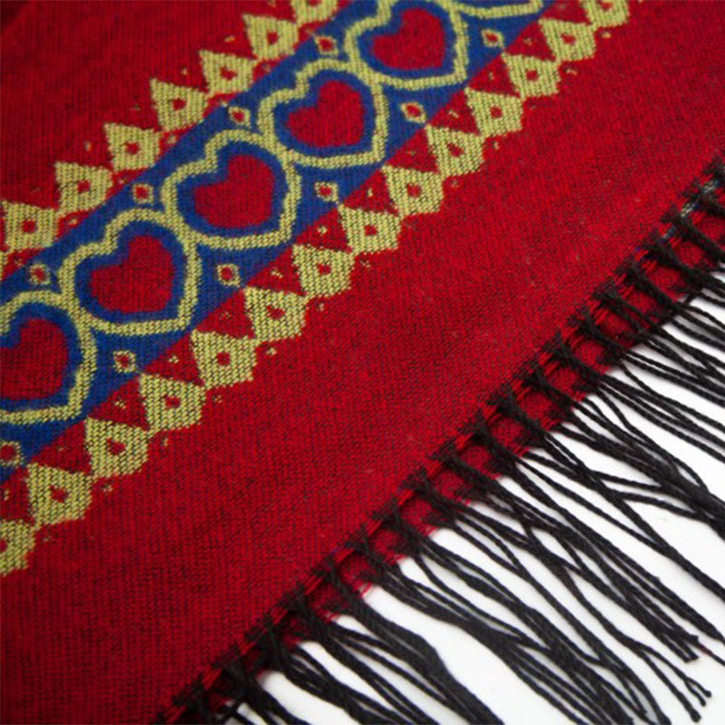 Mantón tibetano de Buddha Stones , capa con capucha y borla de corazón de amor rojo, bufanda de viaje acogedora para invierno