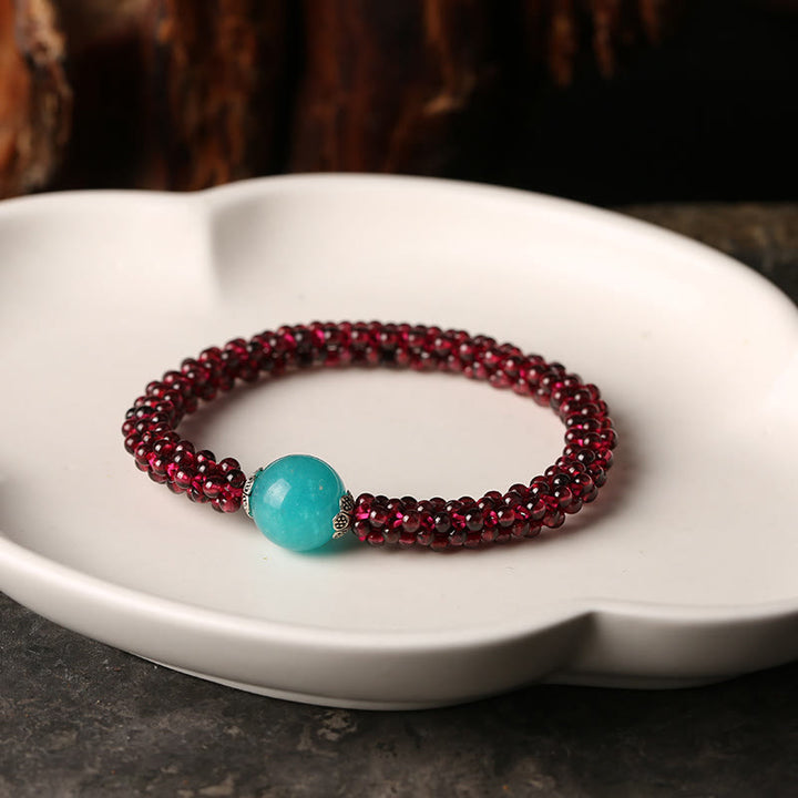 Pulsera de protección de cuentas de amazonita de ágata roja de cristal rosa granate natural con Buddha Stones