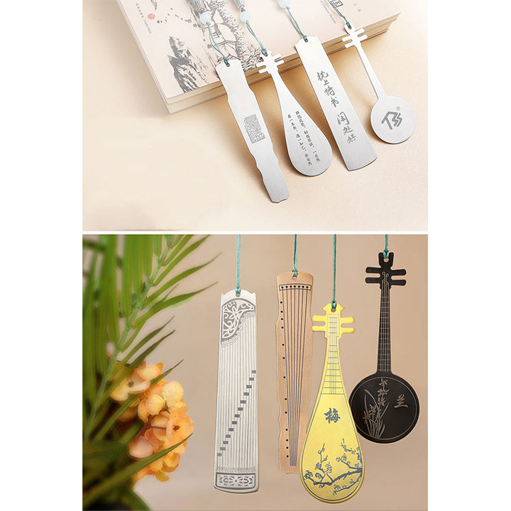 Buddha Stones instrumentos musicales clásicos Pipa Guzheng Guqin Ruan marcapáginas de Metal borla con caja de regalo