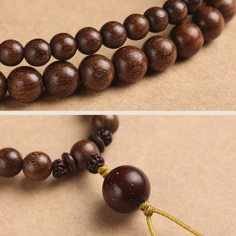 Pulsera de doble envoltura con Buddha Stones , sándalo, hoja pequeña, sándalo rojo, purificación de semillas Bodhi