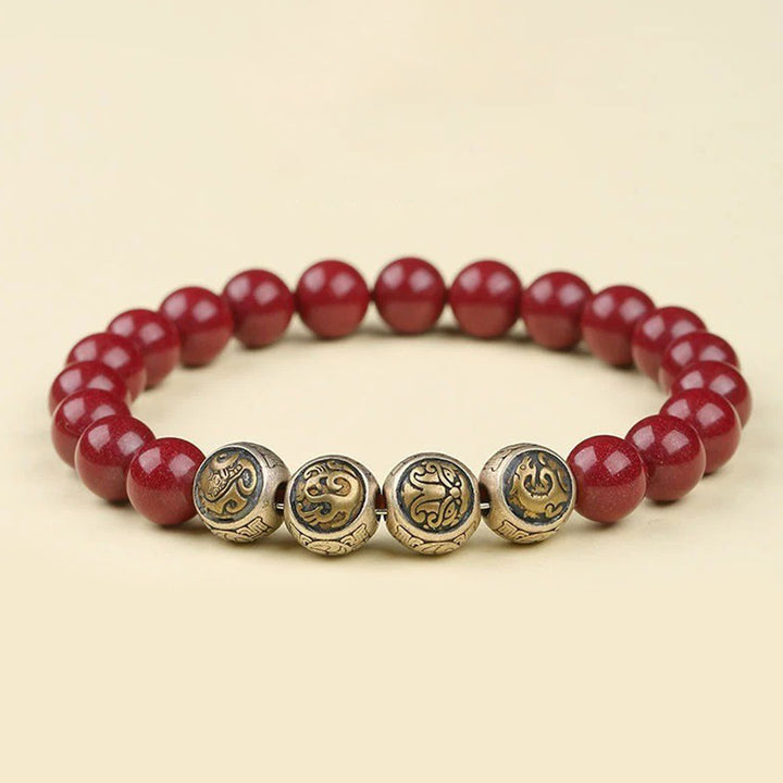 Pulsera de bendición de las cuatro bestias con cinabrio natural de plata de ley 925 con Buddha Stones