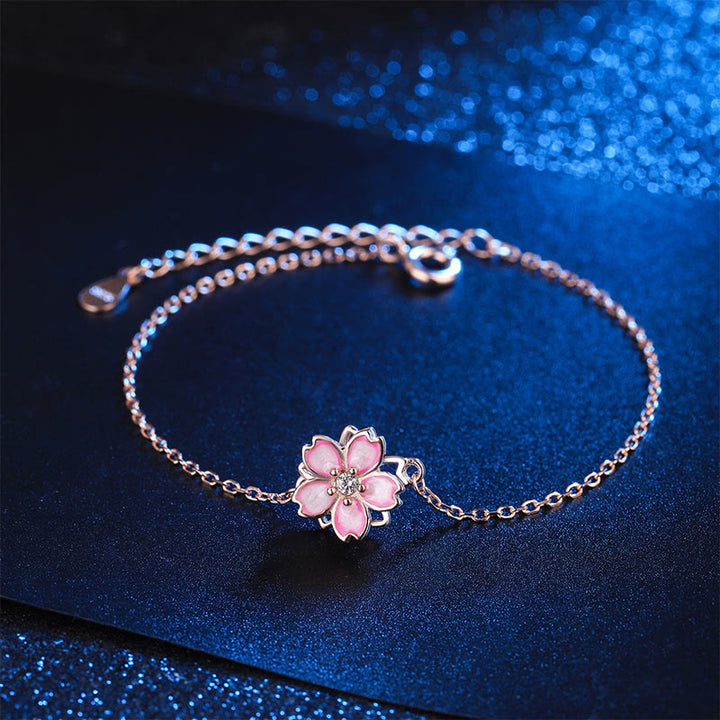 Pulsera con cadena de bendición de flor de cerezo de plata de ley 925 con Buddha Stones , anillo giratorio