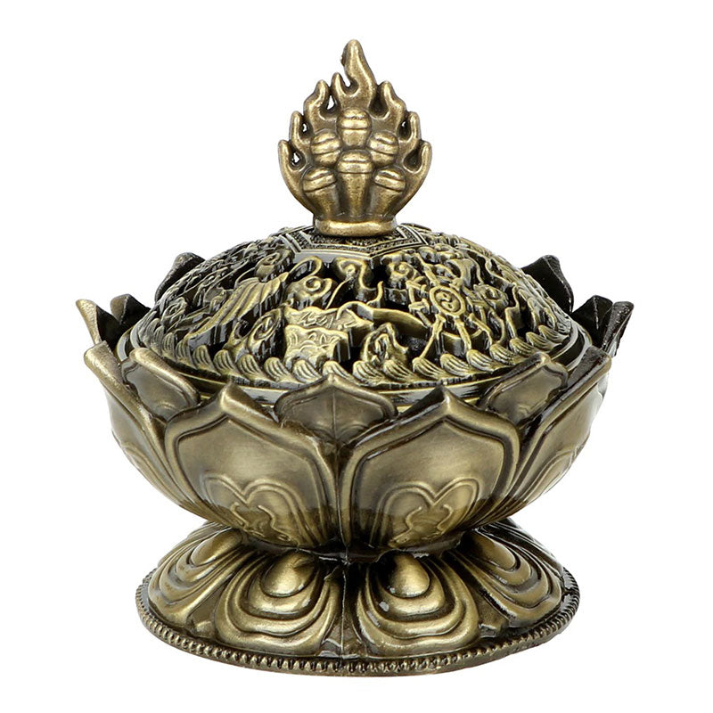 Quemador de incienso purificador en forma de loto tibetano con Buddha Stones