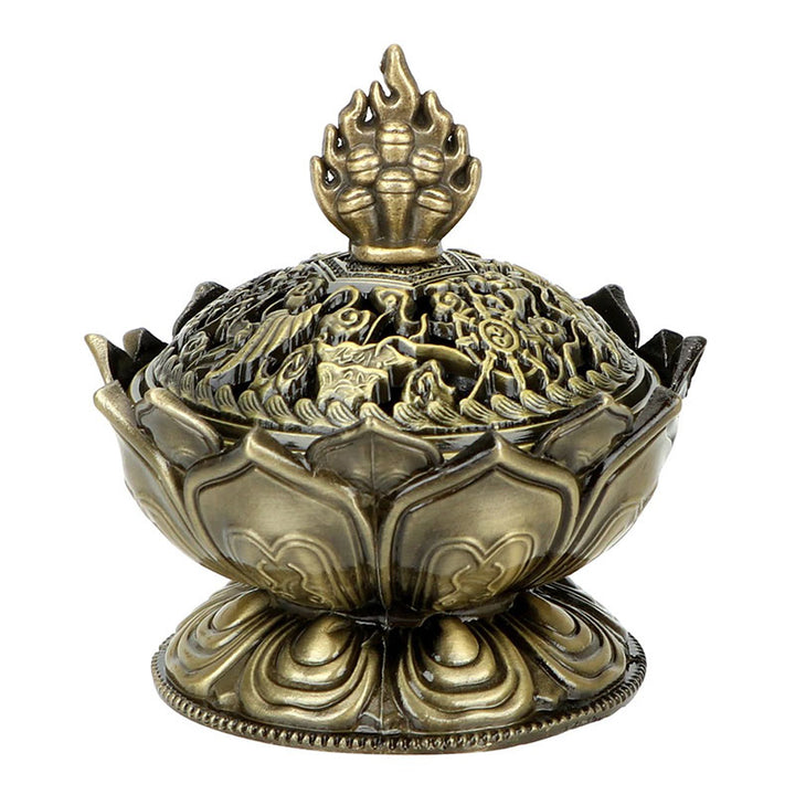 Quemador de incienso purificador en forma de loto tibetano con Buddha Stones
