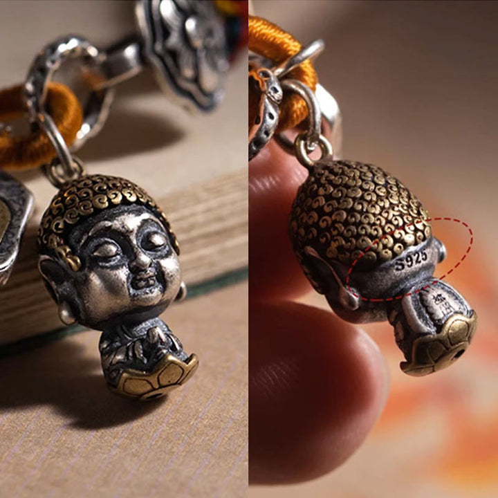 Buddha Stones hechas a mano tibetana de plata de ley 925, zodíaco chino, Buda natal Zakiram, diosa de la protección de la riqueza, pulsera trenzada de cuerda multicolor