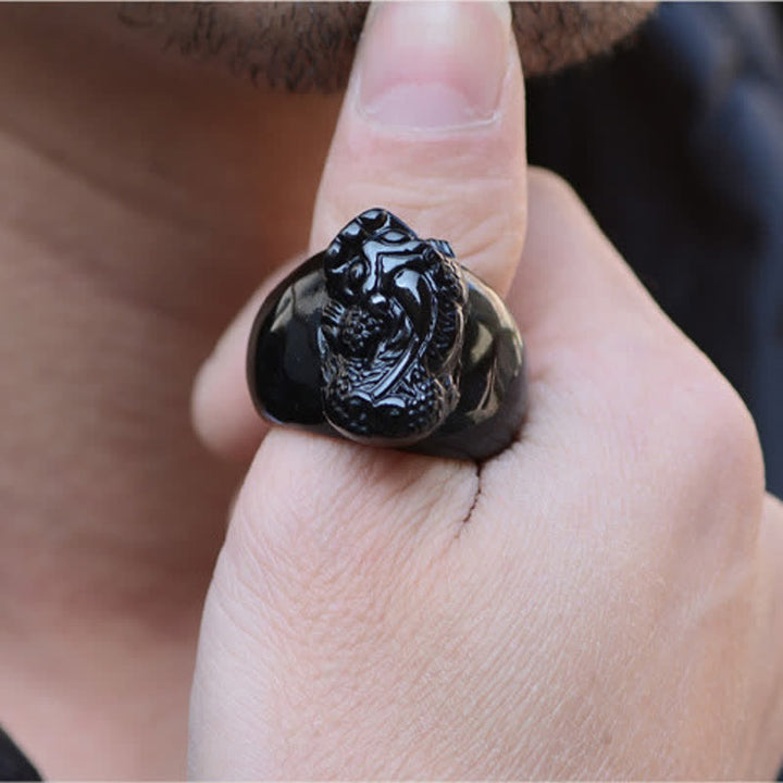 Anillo de fuerza de obsidiana negra FengShui PiXiu