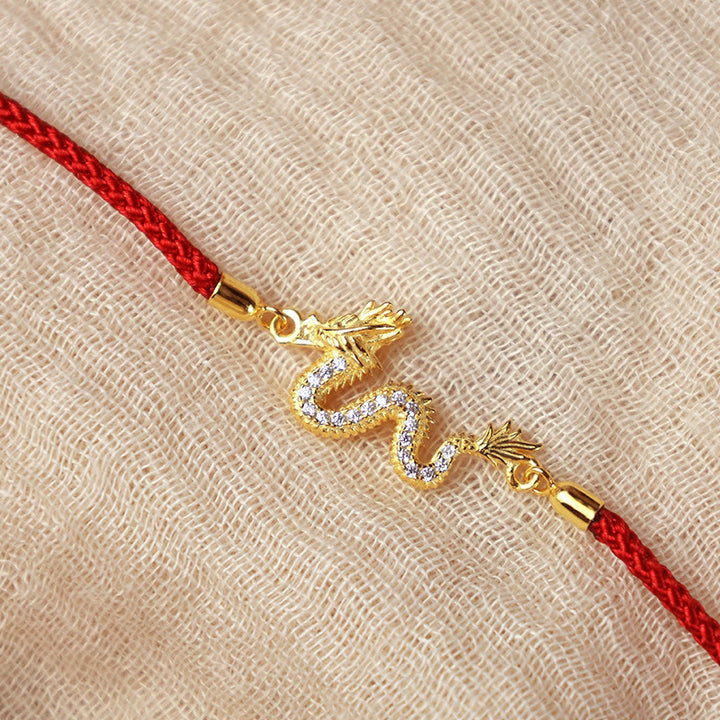 Pulsera de cadena de cuerda roja de la suerte del dragón dorado del Año del Dragón de Plata de Ley 925 con Buddha Stones