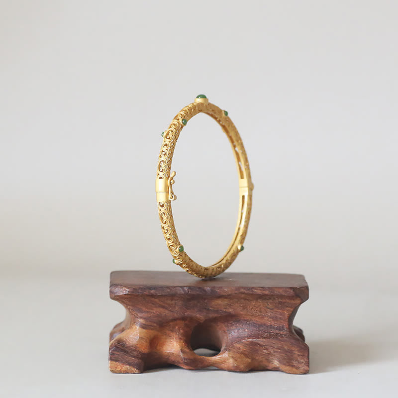 Brazalete de pulsera curativa con Buddha Stones , Jade cian, cobre, nubes propicias, calma