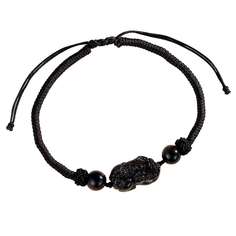 Pulsera trenzada de protección PiXiu de cuarzo fresa obsidiana con brillo de plata Natural hecha a mano con Buddha Stones