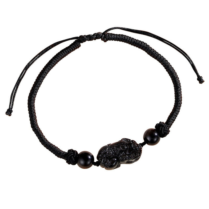 Pulsera trenzada de protección PiXiu de cuarzo fresa obsidiana con brillo de plata Natural hecha a mano con Buddha Stones