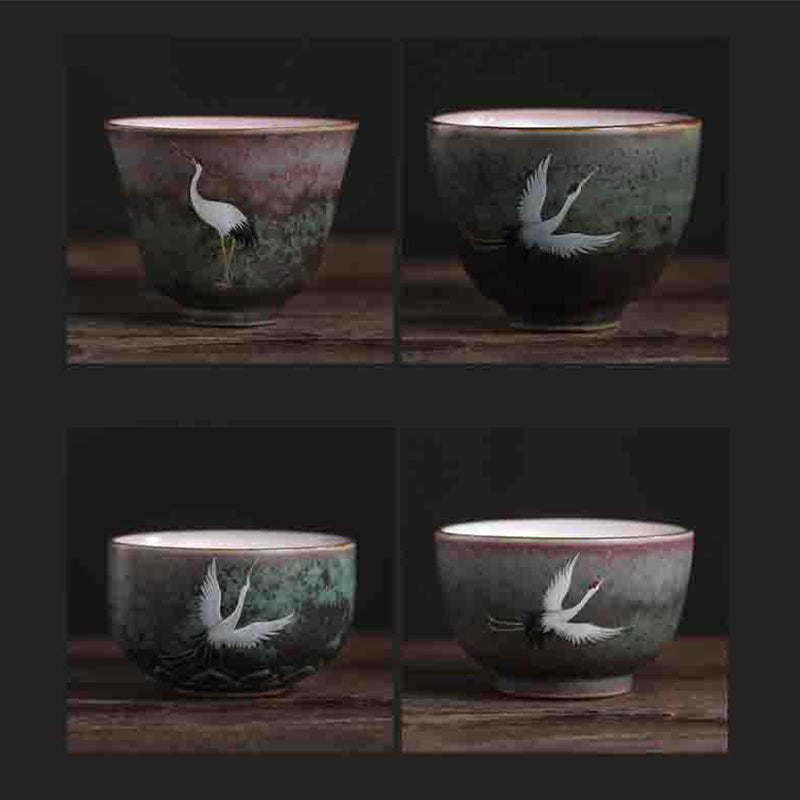 Taza de té de cerámica con grulla auspiciosa de Buddha Stones , tazón de taza de té de Kung Fu