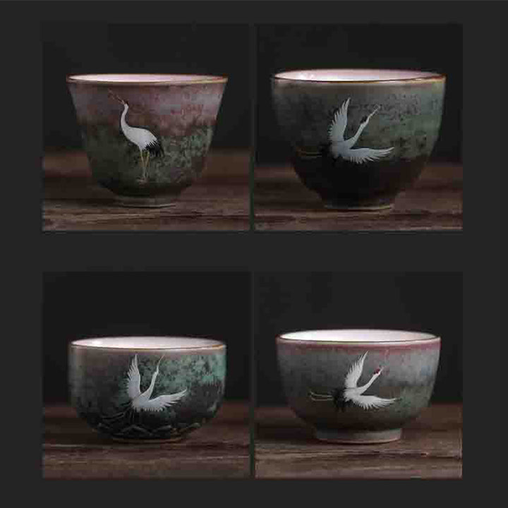 Taza de té de cerámica con grulla auspiciosa de Buddha Stones , tazón de taza de té de Kung Fu