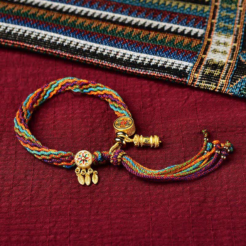 Pulsera de cuerda trenzada con atrapasueños, rueda de oración, nudo de reencarnación de la suerte tibetana , Buddha Stones