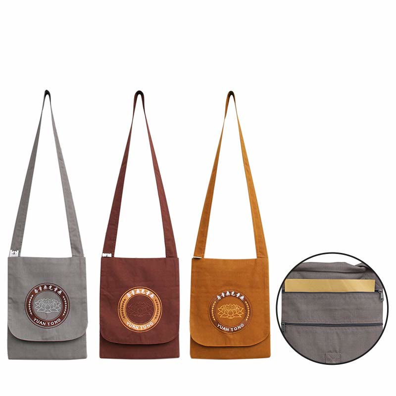 Bolso bandolera de algodón con bordado de loto para práctica de la mente espiritual