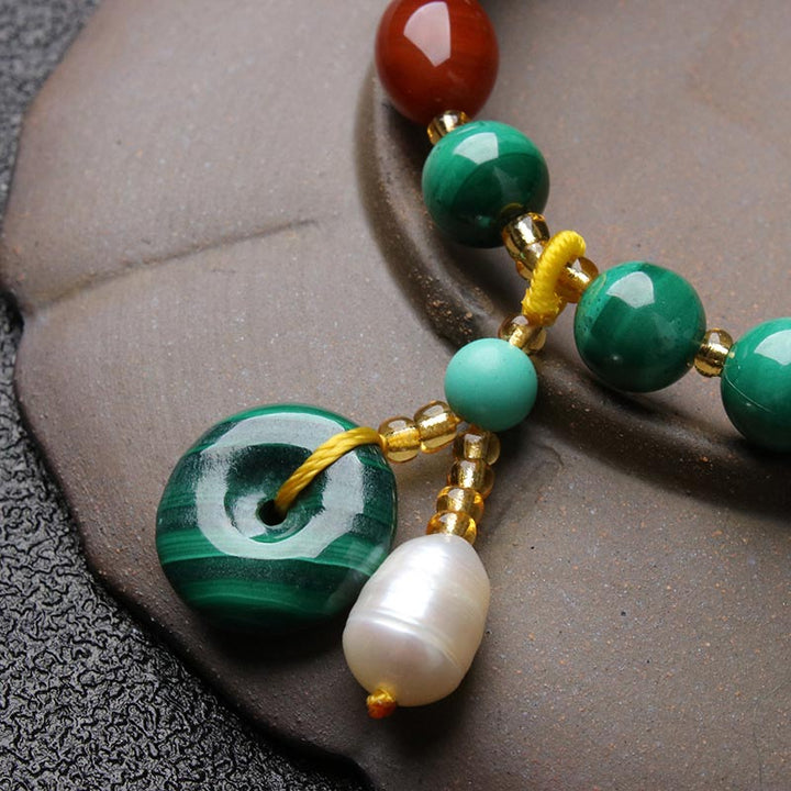 Pulsera con dije de protección de cuentas de ágata roja de malaquita natural