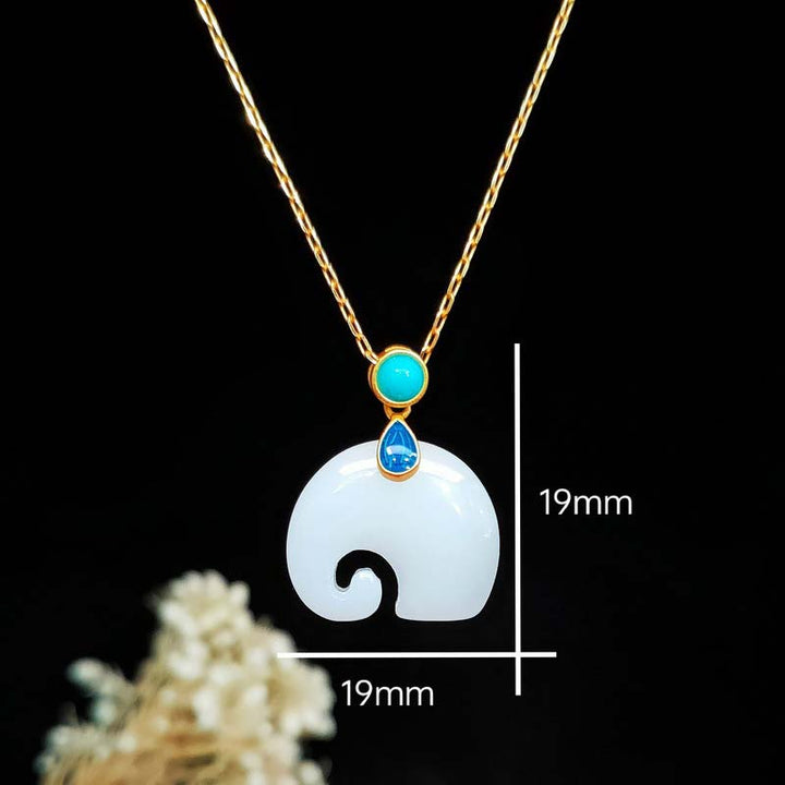 Buddha Stones Jade blanco Elefante Suerte Collar Colgante