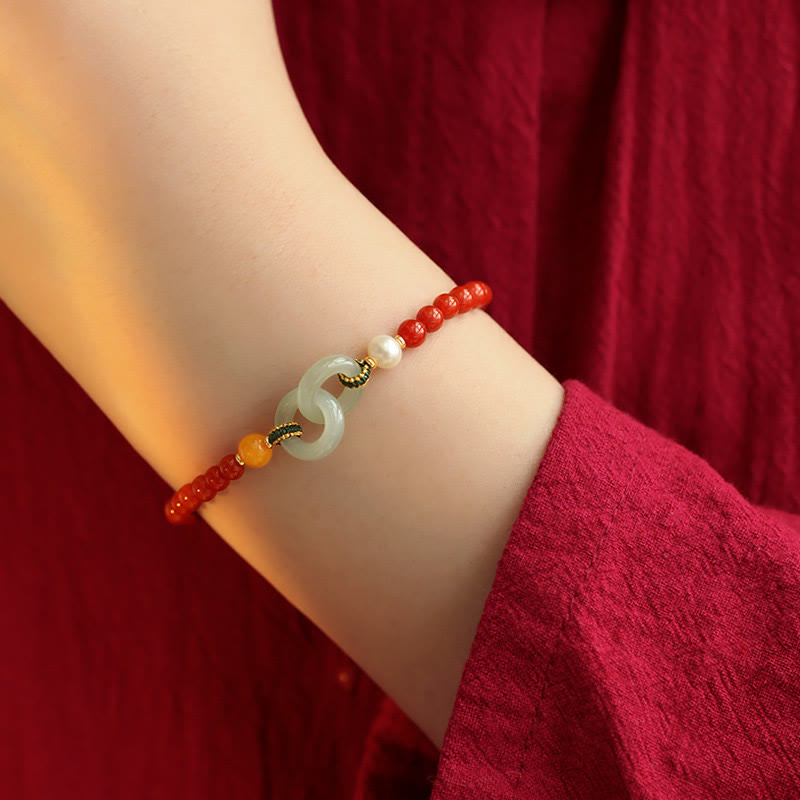 Pulsera de confianza con hebilla de paz doble de jade hetiano de ágata roja natural con Buddha Stones
