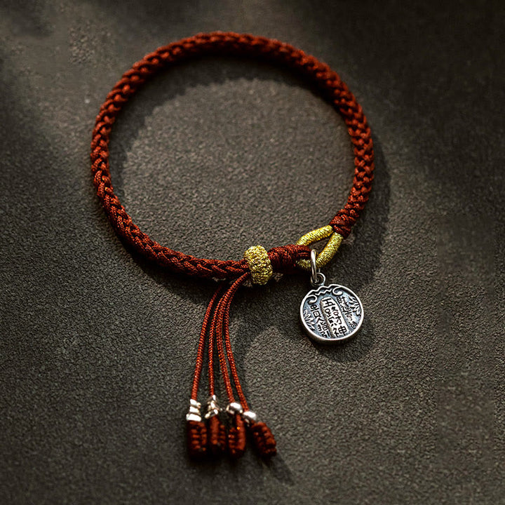 Pulsera trenzada de plata de ley 925 hecha a mano con Buddha Stones , cinco direcciones, dioses de la riqueza, protección de la suerte