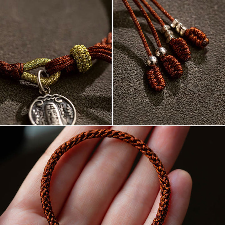 Pulsera trenzada de plata de ley 925 hecha a mano con Buddha Stones , cinco direcciones, dioses de la riqueza, protección de la suerte