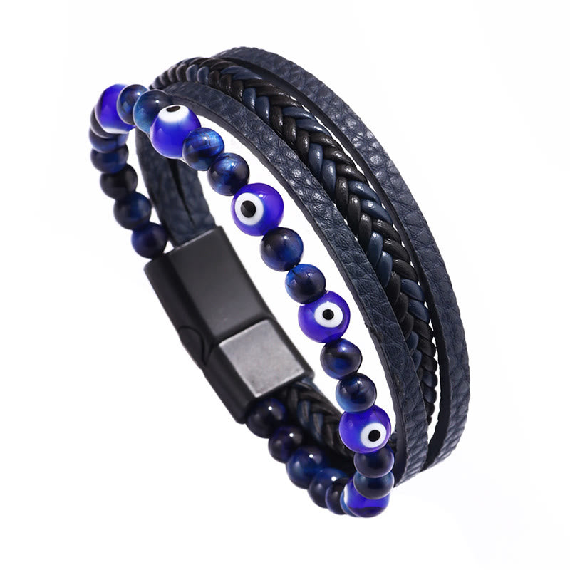 Pulsera trenzada multicapa con cuentas de protección de ojo de tigre de ojo malvado de Buddha Stones