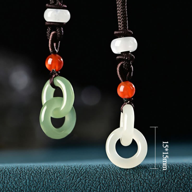 Buddha Stones Natural Hetian cian Jade blanco Jade doble paz hebilla éxito collar colgante