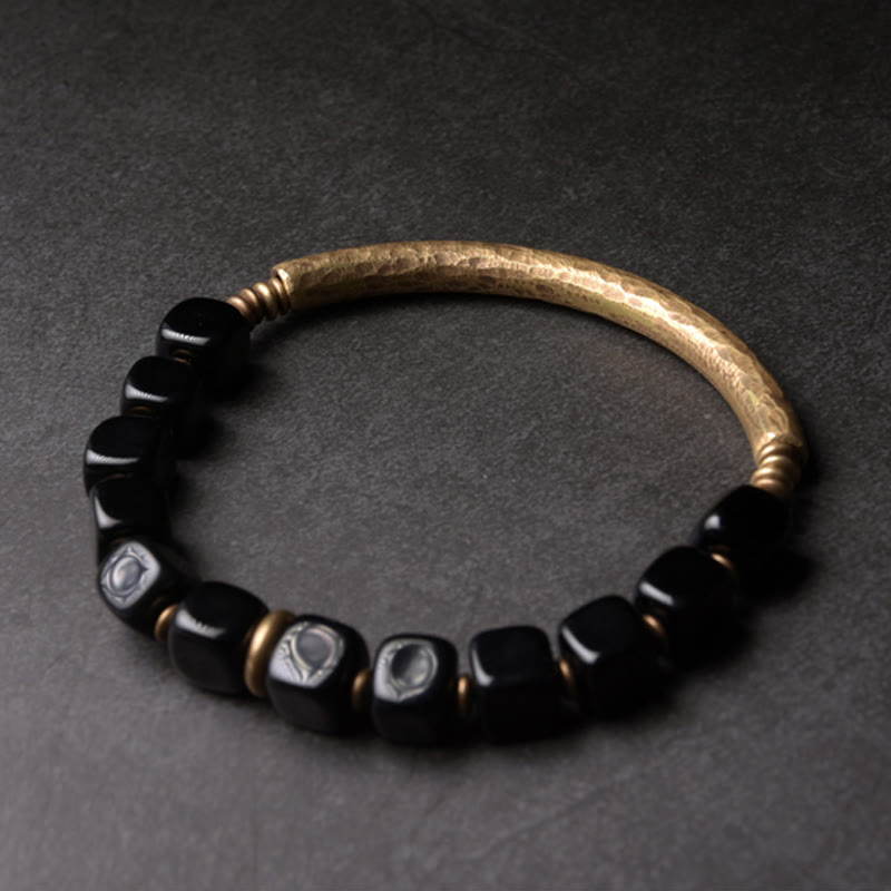 Pulsera de pareja de fuerza de cobre y cristal de obsidiana negra con Buddha Stones - image 9