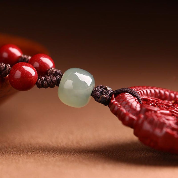 Buddha Stones Año del Dragón Natural cinabrio Hetian Jade cuenta moneda de cobre atraer riqueza collar colgante