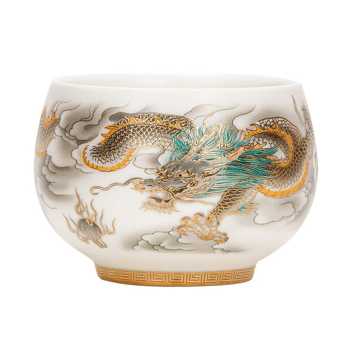 Taza de té de cerámica con caja de regalo, tazas de té de Kung Fu con Buddha Stones , dragón, Fénix, nubes propicias