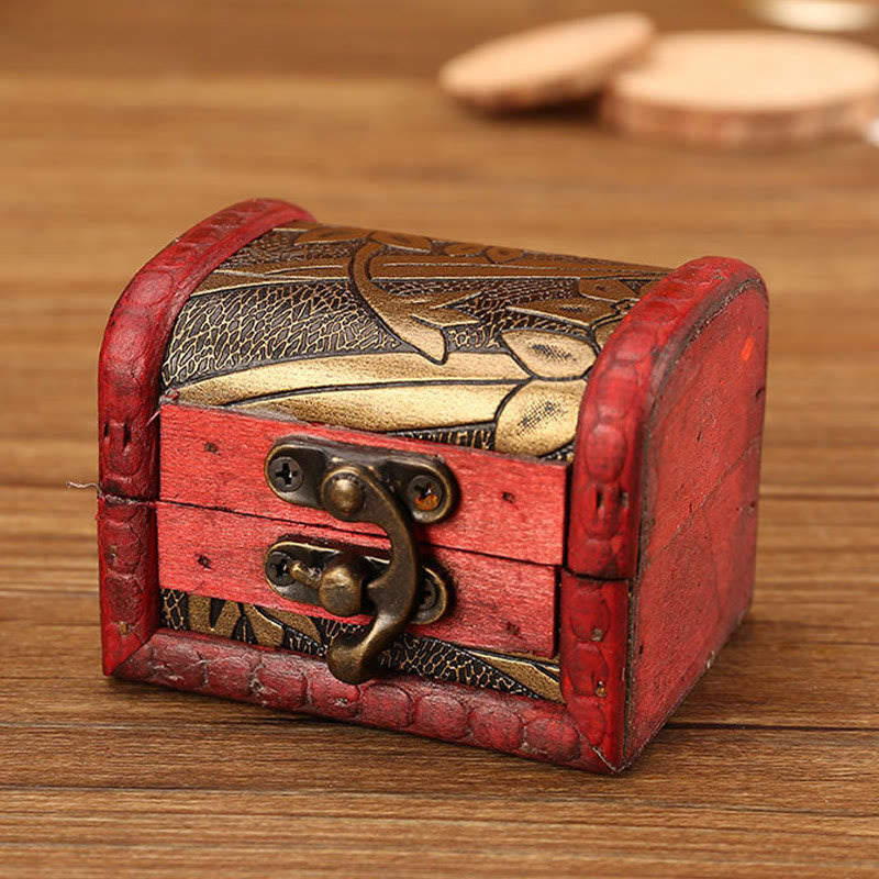 Caja de joyería de madera pequeña Retro con Buddha Stones , caja de almacenamiento de joyería con flor de hierba Narciso, moneda de cobre, uva dorada de loto