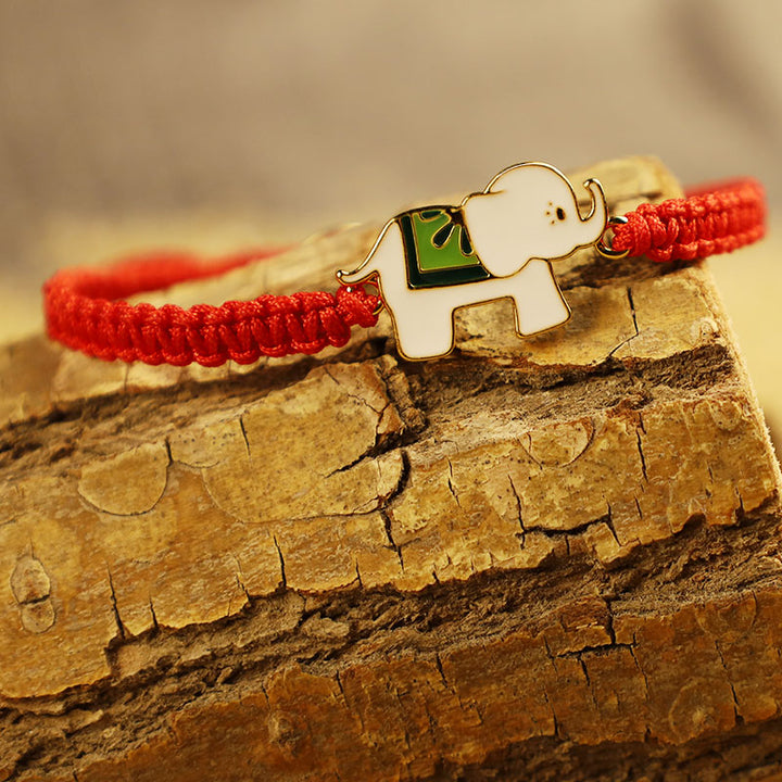 Pulsera de hilo rojo con elefante de la suerte, de plata de ley 925 hecha a mano tibetana con Buddha Stones