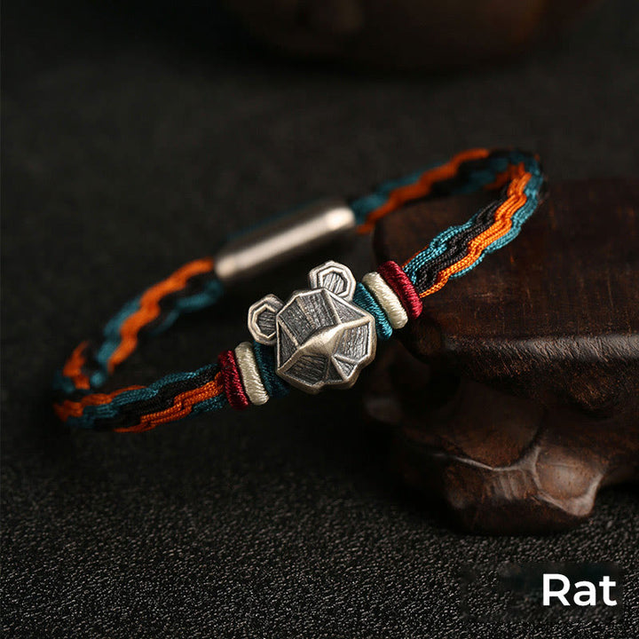 Pulsera de cuerda con nudo de reencarnación colorida, protección del zodiaco chino, Año del Dragón, plata de ley 999 hecha a mano con Buddha Stones