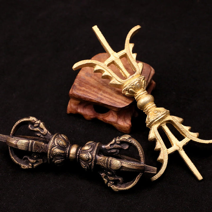 Buddha Stones hechas a mano Nepal cinco puntas tres puntas Vajra Dorje fuerza decoración de cobre