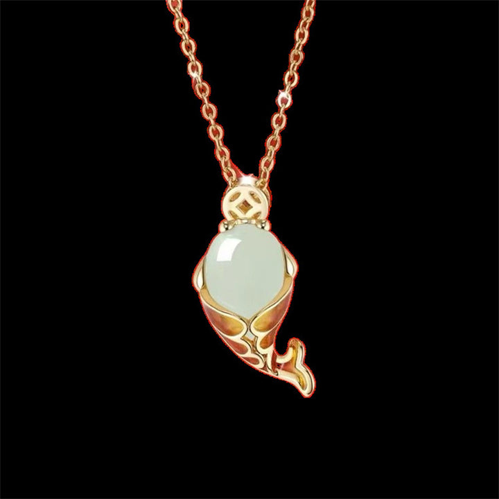 Buddha Stones Calcedonia Suerte Koi Pescado Riqueza Pulsera Collar Colgante