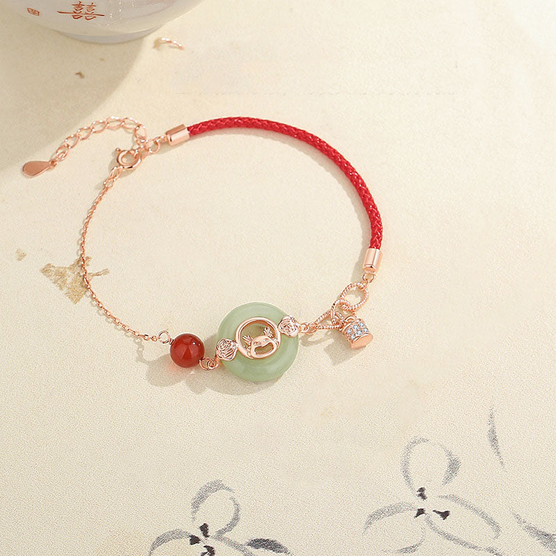 ❗❗❗Una venta flash: Buddha Stones, año del dragón, plata de ley 925, hebilla de paz de jade hetiano, pulsera de la suerte con personaje de dragón riendo Fu