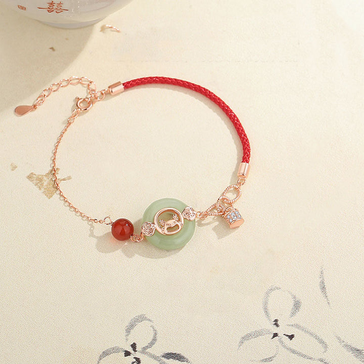 ❗❗❗Una venta flash: Buddha Stones, año del dragón, plata de ley 925, hebilla de paz de jade hetiano, pulsera de la suerte con personaje de dragón riendo Fu