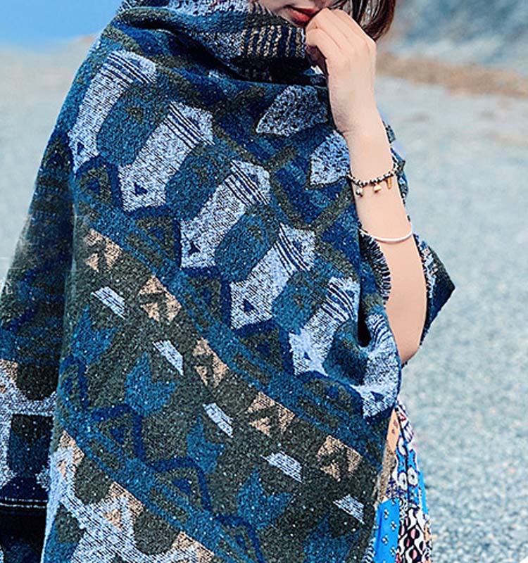 Mantón tibetano de Buddha Stones , patrón de geometría clásico, bufanda de viaje acogedora para invierno