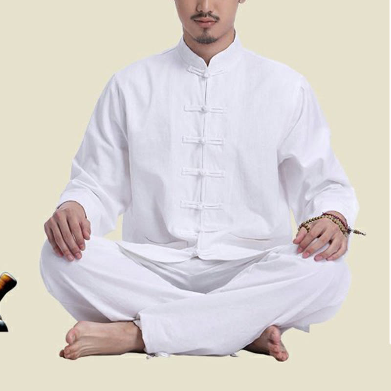 Conjunto de ropa de yoga para hombre con diseño de botón de rana china y Buddha Stones, de lino y algodón para meditación y oración - image 12