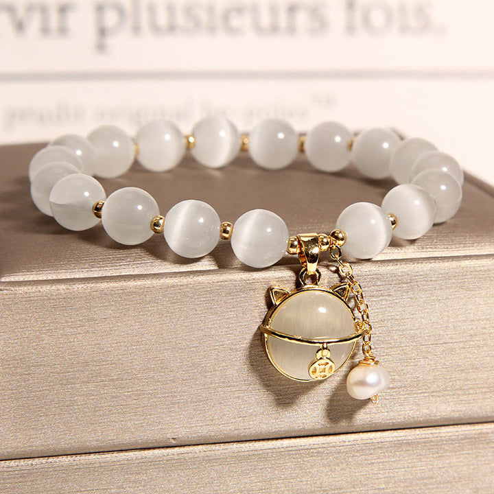 Pulsera con dijes de amor y perlas con diseño de gato encantador con ojo de gato y Buddha Stones - image 3