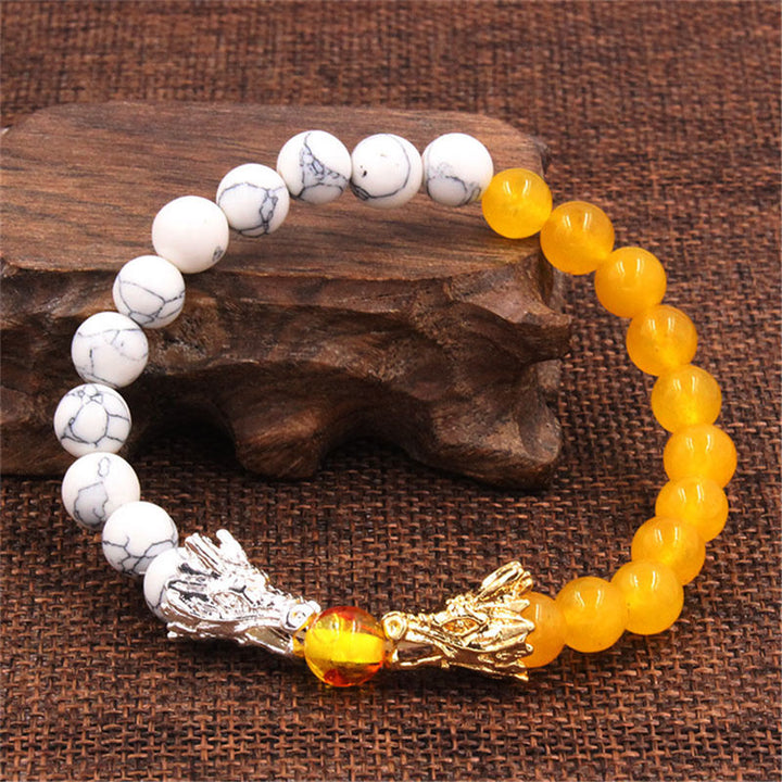 Pulsera con cuentas de bendición de dragón de roca de lava, turquesa blanca, Buddha Stones